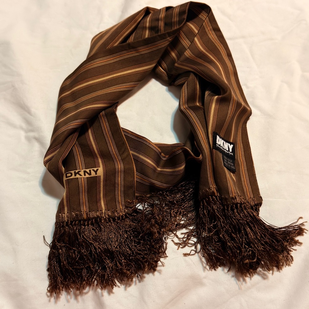 DKNY #7 Men's Scarf with Brown and Tan Stripes reversible